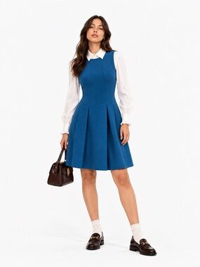 Vintage Jil Sander Blue Wool Pleated Jumper Dress – Size IT 36 EUC